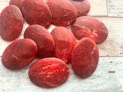 Red Smooth Swirly Oval 40mm acrylic beads, chunky craft supplies, wire bangle jewelry making necklace, deep red white beads