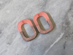 Brown wood & Coral Resin Beads, oval cutout acrylic 28mm Earring Necklace pendant bead, one hole at top DIY blanks wood grain jewelry