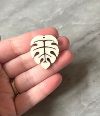 Wood Laser Cut Monstera Leaf, 30mm Earring Necklace pendant bead, one hole at top DIY blanks wood grain jewelry palm tree leaves brown