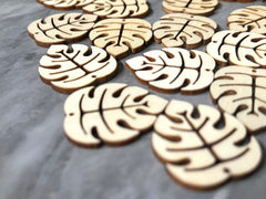 Wood Laser Cut Monstera Leaf, 30mm Earring Necklace pendant bead, one hole at top DIY blanks wood grain jewelry palm tree leaves brown