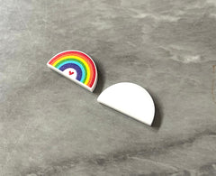 Colorful Heart Print Rainbow Acrylic Blanks Cutout, earring jewelry making, stud pride earring blanks, white print U shape half moon