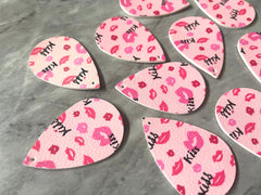Pink Red Hearts on White Leather Blanks Cutout, earring bead jewelry making, 57mm teardrop jewelry, valentine pendant layering drop fabric