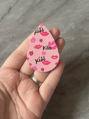 Pink Red Hearts on White Leather Blanks Cutout, earring bead jewelry making, 57mm teardrop jewelry, valentine pendant layering drop fabric