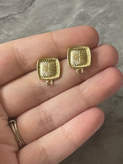 Square Gold 13mm post earring lined blanks, gold drop earring, gold stud earring, gold jewelry, gold dangle DIY earring making