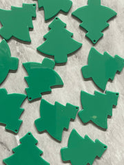 Christmas Tree Green Mosaic Beads, tree cutout acrylic 35mm Earring Necklace pendant bead one hole top, acrylic acetate lucite jewelry