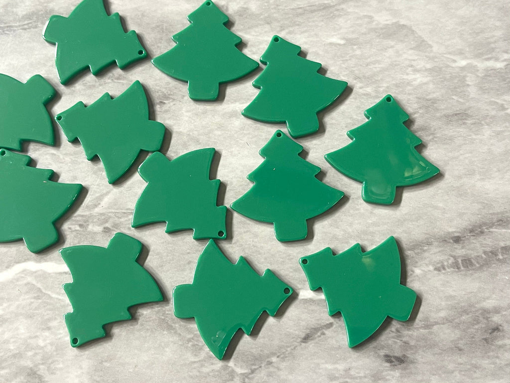 Christmas Tree Green Mosaic Beads, tree cutout acrylic 35mm Earring Necklace pendant bead one hole top, acrylic acetate lucite jewelry