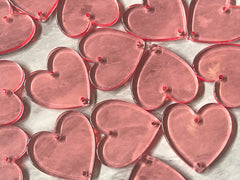 Pink Acrylic Heart, pink heart charm, connector charm Valentines Day jewelry, holiday earrings, 2 holes heart earrings