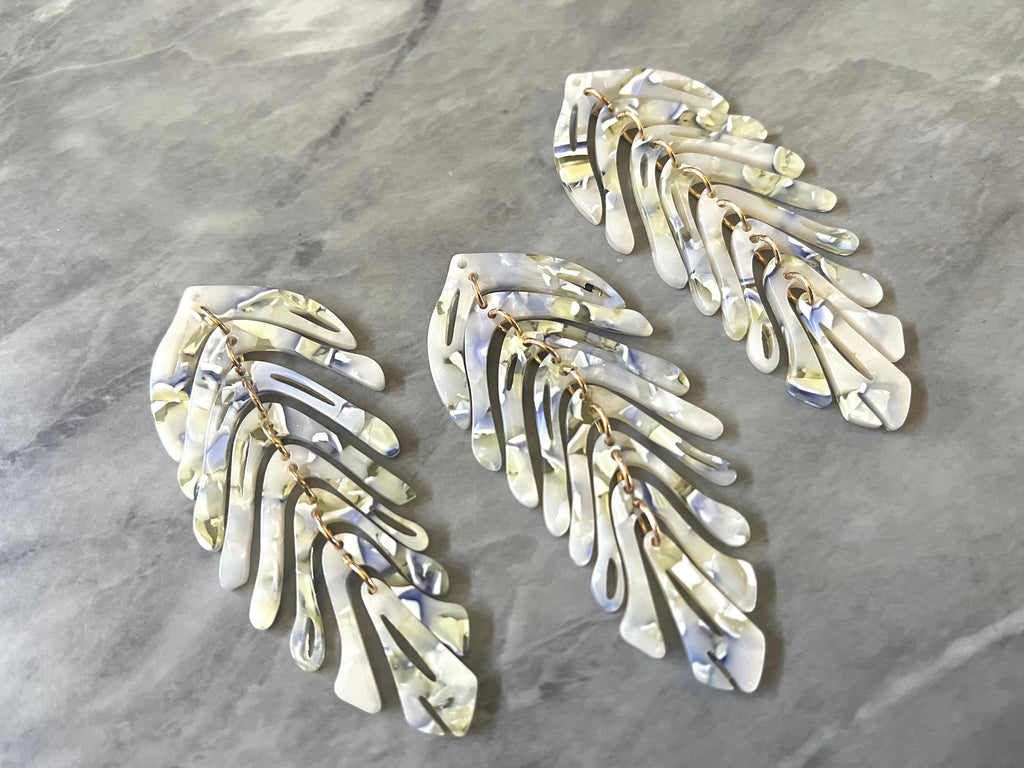 Lavender Large feather flower pendants, brass leaves flutter, Statement earring bottom jewelry long necklace bead floral purple