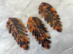 Turquoise Large feather flower pendants, brass leaves flutter, Statement earring bottom jewelry long necklace bead floral brown black