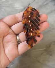 Turquoise Large feather flower pendants, brass leaves flutter, Statement earring bottom jewelry long necklace bead floral brown black