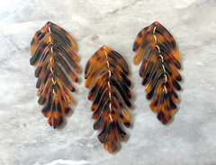 Turquoise Large feather flower pendants, brass leaves flutter, Statement earring bottom jewelry long necklace bead floral brown black