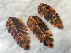 Turquoise Large feather flower pendants, brass leaves flutter, Statement earring bottom jewelry long necklace bead floral brown black