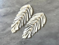 Cream Large feather flower pendants, brass leaves flutter, Statement earring bottom jewelry long necklace bead floral eggshell
