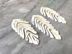 Cream Large feather flower pendants, brass leaves flutter, Statement earring bottom jewelry long necklace bead floral eggshell