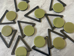 Mod Style Olive Green & Black Beads, circle cutout acrylic 43mm Earring or Necklace pendant bead, one hole at top, colorful statement