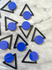 Mod Style Royal Blue & Black Beads, circle cutout acrylic 43mm Earring or Necklace pendant bead, one hole at top, colorful statement