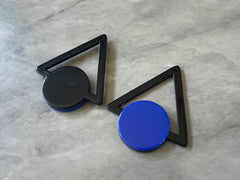 Mod Style Royal Blue & Black Beads, circle cutout acrylic 43mm Earring or Necklace pendant bead, one hole at top, colorful statement