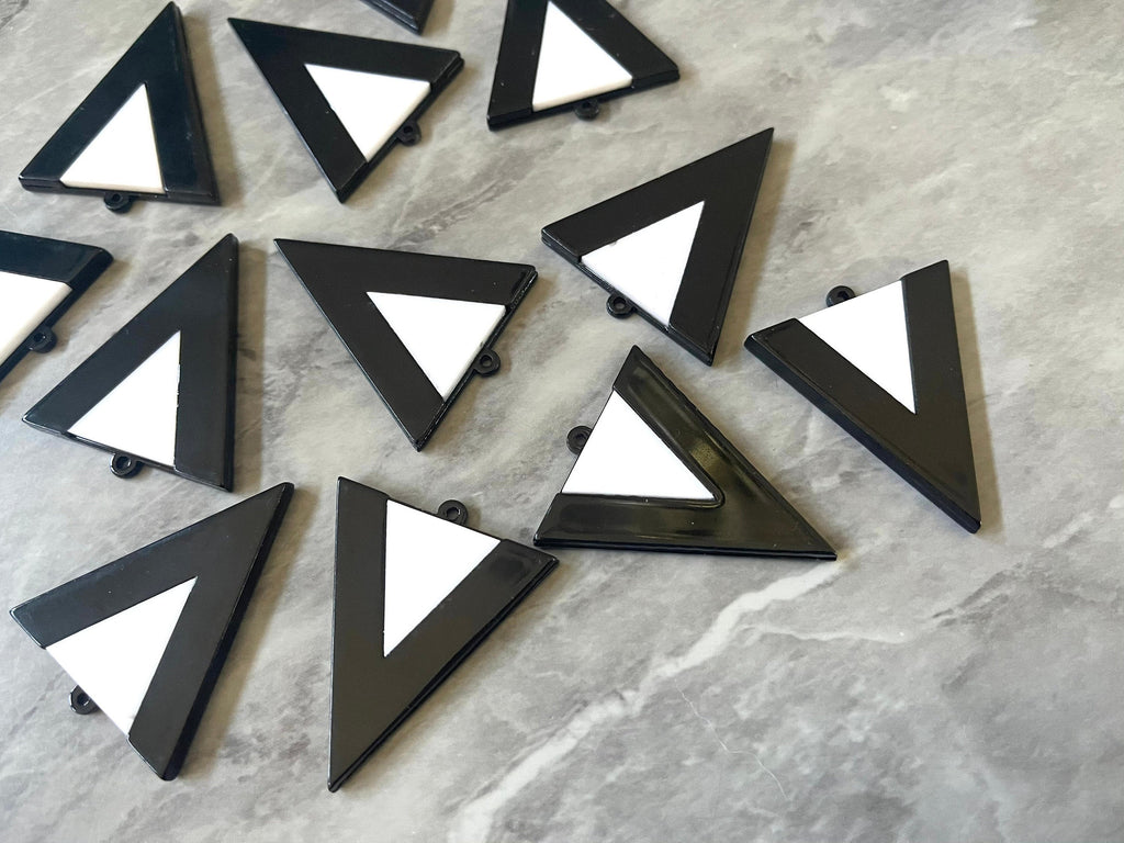 Mod Style White & Black Tuxedo Beads, triangle cutout acrylic 42mm Earring or Necklace pendant bead, one hole at top, colorful statement