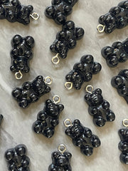 Black Bear Pendants, Gelatin Bear Pendants, 20mm bears with 1 hole, colorful rainbow drop pendants, bear beads, resin necklace earrings