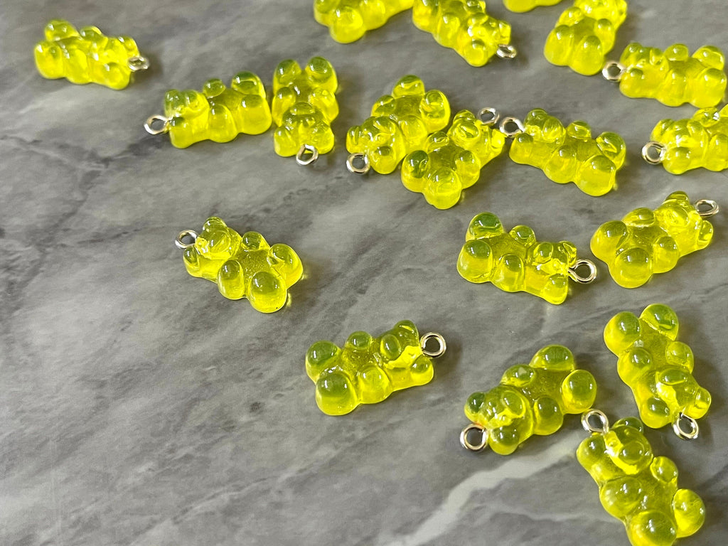 Yellow Bear Pendants, Gelatin Bear Pendants, 20mm bears with 1 hole, colorful rainbow drop pendants, bear beads, resin necklace earrings