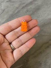 Orange Bear Pendants, Gelatin Bear Pendants, 20mm bears with 1 hole, colorful rainbow drop pendants, bear beads, resin necklace earrings