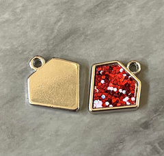 Red Diamond Shaped Glitter Pendant, acrylic earring necklace charm, girly bracelet necklace earring jewelry making, 20mm charms