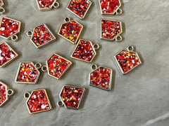 Red Diamond Shaped Glitter Pendant, acrylic earring necklace charm, girly bracelet necklace earring jewelry making, 20mm charms