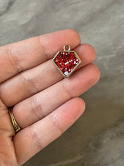 Red Diamond Shaped Glitter Pendant, acrylic earring necklace charm, girly bracelet necklace earring jewelry making, 20mm charms