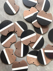 Wood Grain Cream Black resin Beads, round cutout acrylic 37mm Earring Necklace pendant bead, one hole at top DIY wooden blanks brown