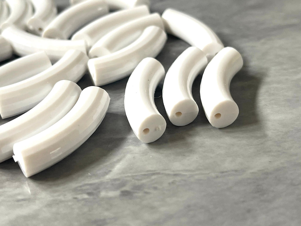 Acrylic curved tube beads, WHITE tube bracelet beads, resin tube beads accent statement bracelet, stretch bracelet beads