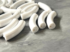 Acrylic curved tube beads, WHITE tube bracelet beads, resin tube beads accent statement bracelet, stretch bracelet beads