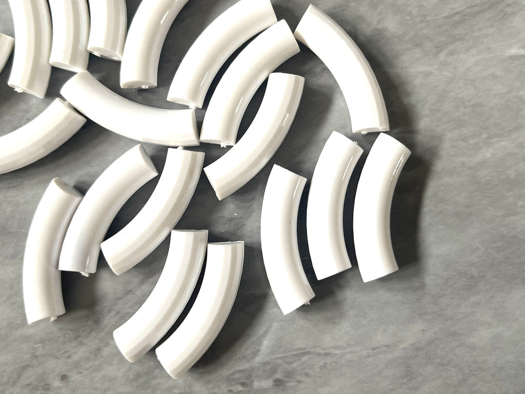 Acrylic curved tube beads, WHITE tube bracelet beads, resin tube beads accent statement bracelet, stretch bracelet beads