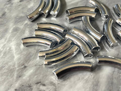 Acrylic curved tube beads, SILVER MIRROR tube bracelet beads, resin tube beads accent statement bracelet, stretch bracelet beads