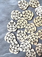 Wood Laser Cut Monstera Leaf, 30mm Earring Necklace pendant bead, one hole at top DIY blanks wood grain jewelry palm tree leaves brown