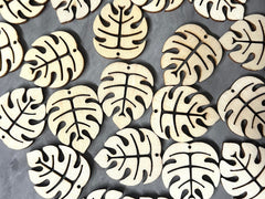 Wood Laser Cut Monstera Leaf, 30mm Earring Necklace pendant bead, one hole at top DIY blanks wood grain jewelry palm tree leaves brown