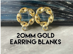 20mm Twisted Circle post earring blanks, gold drop earring, gold stud earring, gold jewelry, gold dangle DIY earring making round