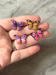 Butterfly Colorful 23mm pendant with 1 hole, monarch yellow pink green purple brass rainbow necklace or earrings, drop simple earrings