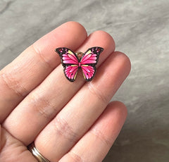 Butterfly Colorful 23mm pendant with 1 hole, monarch yellow pink green purple brass rainbow necklace or earrings, drop simple earrings