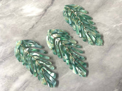 Green & White “Everglades” Large feather flower pendants, brass leaves flutter, Statement earring bottom jewelry long necklace bead floral