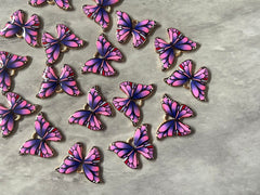 Butterfly Girls Night Colorful 23mm pendant with 1 hole, pink green purple brass rainbow necklace or earrings, drop simple earrings