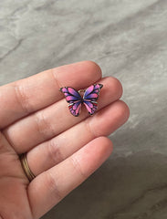Butterfly Girls Night Colorful 23mm pendant with 1 hole, pink green purple brass rainbow necklace or earrings, drop simple earrings