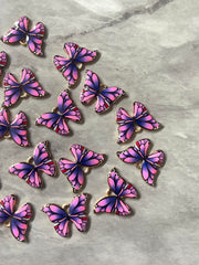 Butterfly Girls Night Colorful 23mm pendant with 1 hole, pink green purple brass rainbow necklace or earrings, drop simple earrings