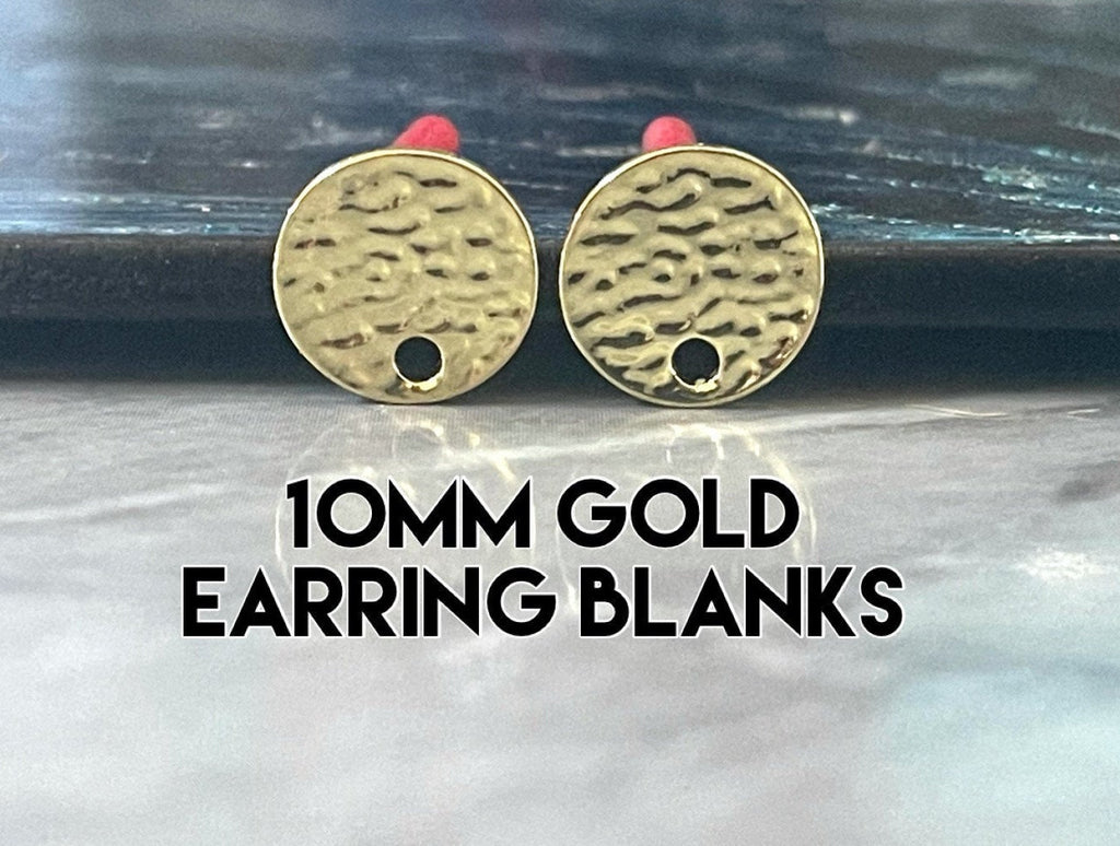 Hammered 10mm post earring blanks, gold drop earring, gold stud earring, gold jewelry, gold dangle DIY earring making hair bow