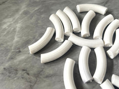Acrylic curved tube beads, WHITE tube bracelet beads, resin tube beads accent statement bracelet, stretch bracelet beads