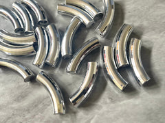 Acrylic curved tube beads, SILVER MIRROR tube bracelet beads, resin tube beads accent statement bracelet, stretch bracelet beads