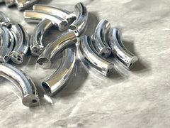 Acrylic curved tube beads, SILVER MIRROR tube bracelet beads, resin tube beads accent statement bracelet, stretch bracelet beads