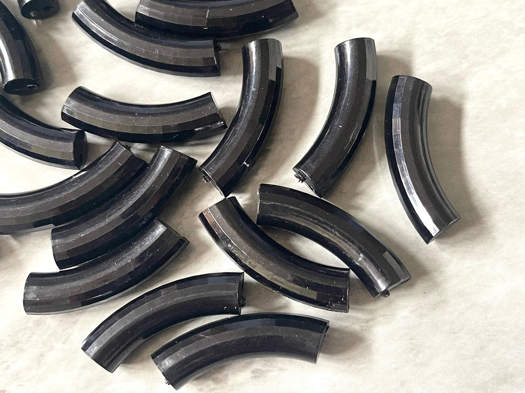 Acrylic curved tube beads, BLACK tube bracelet beads, resin tube beads accent statement bracelet, stretch bracelet beads