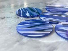 Blue Black White STRIPED Tortoise Shell Beads, circle cutout acrylic 36mm Earring Necklace pendant bead one hole at top, colorful acrylic