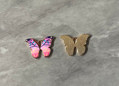 Butterfly Colorful 23mm pendant with 1 hole, monarch yellow pink green purple brass rainbow necklace or earrings, drop simple earrings
