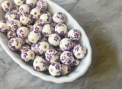 Ginger Jar Handmade Purple and White Porcelain 12mm Beads, circular beads, round beads jewelry statement chunky, glass beads flower beads